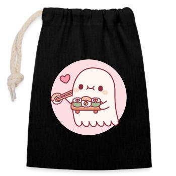 Cute Little Ghost Loves Sushi Rolls - Closable cotton gift bag (14x20cm) - black - Front