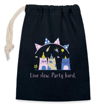 Live slow, party hard – Süße Katze Statement - Verschließbarer Geschenkbeutel aus Baumwolle (14x20cm) - Navy - Vorne