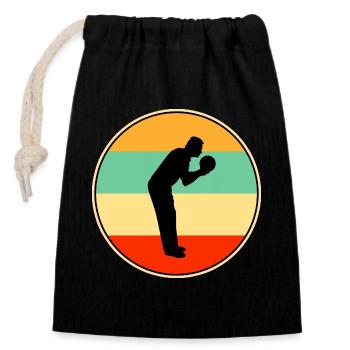 Gif de bowling Vintage Sunset Silhouette Bowler Bowler Rétro - Sac cadeau en coton avec cordon (14 x 20 cm) - noir - Devant