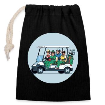 Golf troupe in golf cart - Closable cotton gift bag (14x20cm) - black - Front