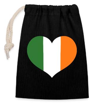 Emblème du drapeau irlandais en forme de cœur - Sac cadeau en coton avec cordon (14 x 20 cm) - noir - Devant