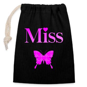 Miss Papillon Fushia - Closable cotton gift bag (14x20cm) - black - Front