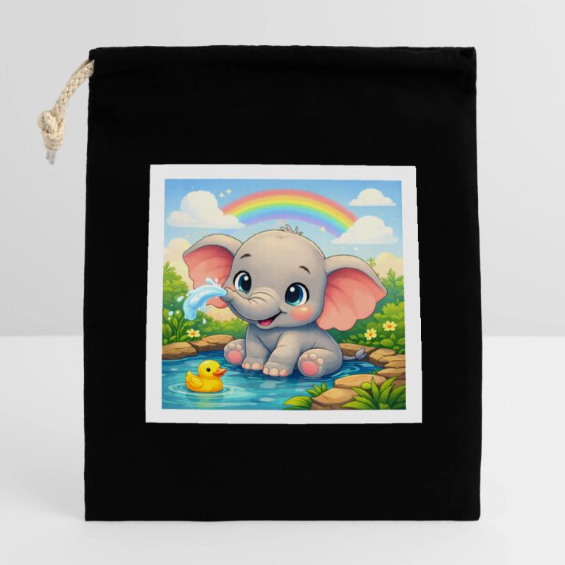 Elli l’Éléphant Sac cadeau en coton avec cordon (14 x 20 cm)