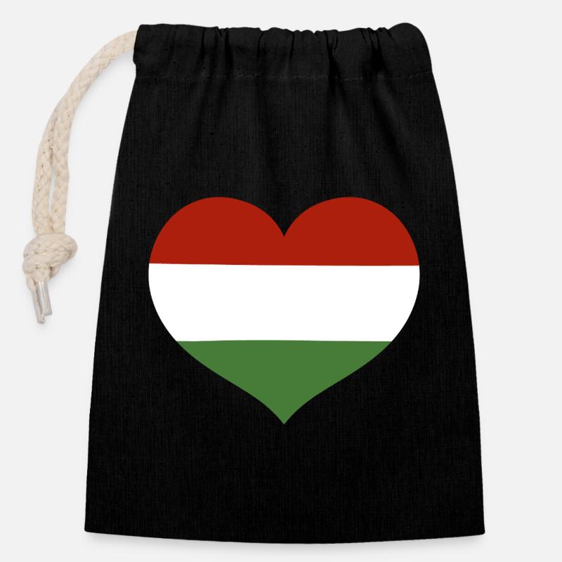 Herz der ungarischen Flagge - Verschließbarer Geschenkbeutel aus Baumwolle (14x20cm) - Schwarz
