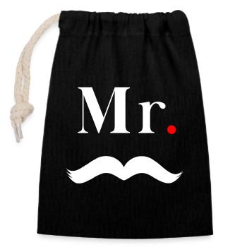Monsieur Moustache Blanche - Sac cadeau en coton avec cordon (14 x 20 cm) - noir - Devant