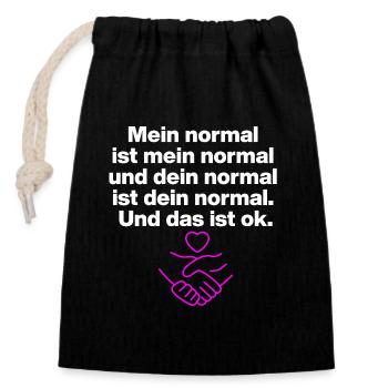 MEIN NORMAL IST MEIN NORMAL, DEINS ALLES IST OK ✌️ - Verschließbarer Geschenkbeutel aus Baumwolle (14x20cm) - Schwarz - Vorne