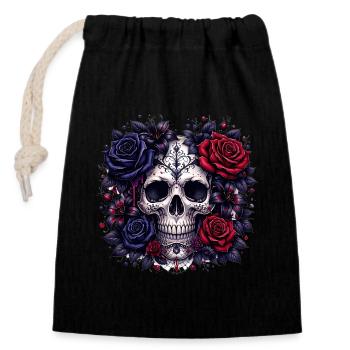 Gothic skull with roses - Closable cotton gift bag (14x20cm) - black - Front