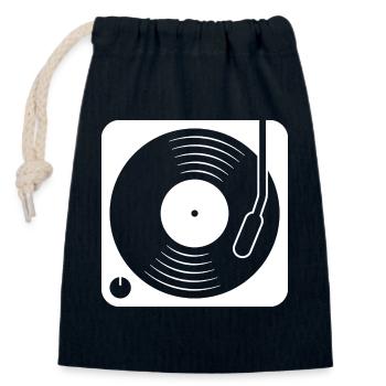 Plattenspieler mit Vinylalbum - Verschließbarer Geschenkbeutel aus Baumwolle (14x20cm) - Navy - Vorne