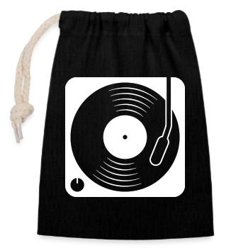 Platine vinyle avec album vinyle - Sac cadeau en coton avec cordon (14 x 20 cm) - noir - Devant