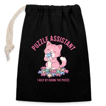 Puzzle Assist und Katzenzitat - Verschließbarer Geschenkbeutel aus Baumwolle (14x20cm) - Schwarz - Vorne