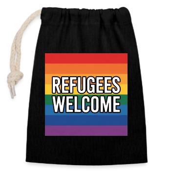 Réfugiés Bienvenus - Produits dérivés antifascistes - Sac cadeau en coton avec cordon (14 x 20 cm) - noir - Devant