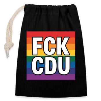 FCK CDU - Anti CDU Meme - Verschließbarer Geschenkbeutel aus Baumwolle (14x20cm) - Schwarz - Vorne