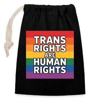 Les droits trans sont des droits humains - T-shirt Pride - Sac cadeau en coton avec cordon (14 x 20 cm) - noir - Devant