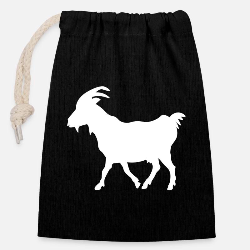 Goat white - Closable cotton gift bag (14x20cm) - black