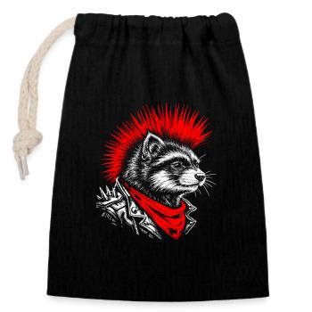 Punk Ferret – rebellischer Stil mit einer Kralle - Verschließbarer Geschenkbeutel aus Baumwolle (14x20cm) - Schwarz - Vorne