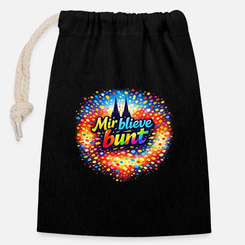 Mir_blieve_bunt - Closable cotton gift bag (14x20cm) - black