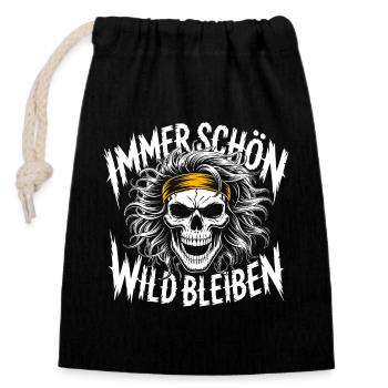 Crâne avec imprimé jupe bandeau - Sac cadeau en coton avec cordon (14 x 20 cm) - noir - Devant