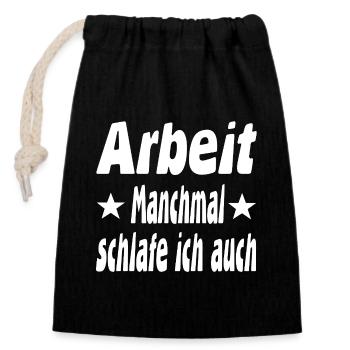 Arbeit - Verschließbarer Geschenkbeutel aus Baumwolle (14x20cm) - Schwarz - Vorne