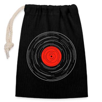 Travail sur la ligne d’albums vinyles - Sac cadeau en coton avec cordon (14 x 20 cm) - noir - Devant