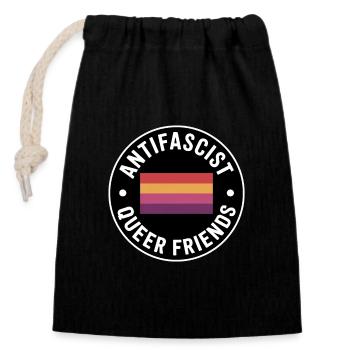Amis queer antifascistes - Antifa Merch - Sac cadeau en coton avec cordon (14 x 20 cm) - noir - Devant