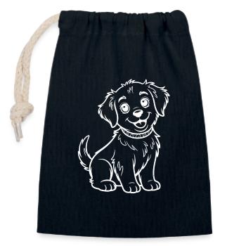 Smiling Puppy Line Drawing - Closable cotton gift bag (14x20cm) - navy - Front