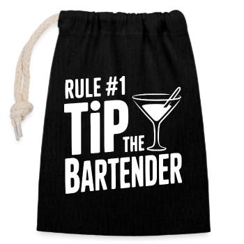 Rule #1 Tip the Bartender - Closable cotton gift bag (14x20cm) - black - Front