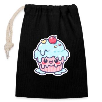 Kawaii Cupcake mit blauem Zuckerguss - Verschließbarer Geschenkbeutel aus Baumwolle (14x20cm) - Schwarz - Vorne