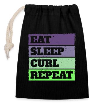 Eat Sleep Curl Repeat Retro Vintage Sport Look - Closable cotton gift bag (14x20cm) - black - Front