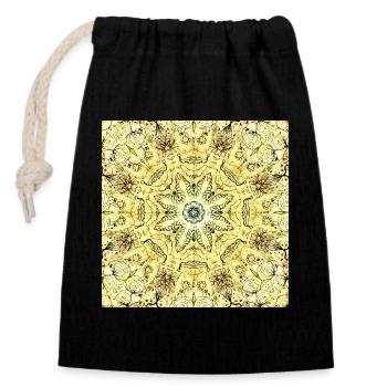 Mandala jaune-vert kaléidoscopique - Sac cadeau en coton avec cordon (14 x 20 cm) - noir - Devant