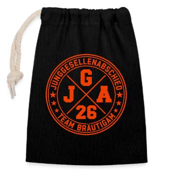 Enterrement de vie de garçon 2026 Équipe de marié - Sac cadeau en coton avec cordon (14 x 20 cm) - noir - Devant