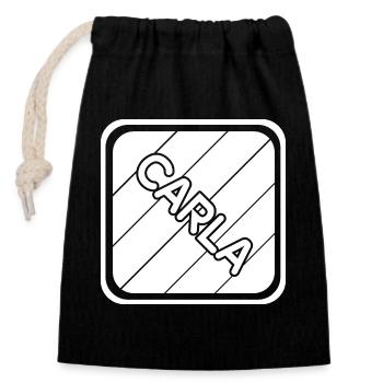 Vorname Carla - Verschließbarer Geschenkbeutel aus Baumwolle (14x20cm) - Schwarz - Vorne