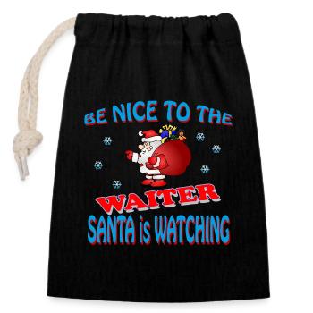 SANTA WAITER - Verschließbarer Geschenkbeutel aus Baumwolle (14x20cm) - Schwarz - Vorne