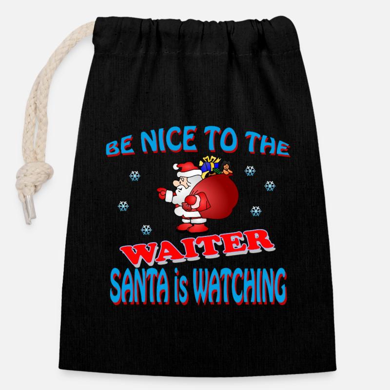 SANTA WAITER - Verschließbarer Geschenkbeutel aus Baumwolle (14x20cm) - Schwarz