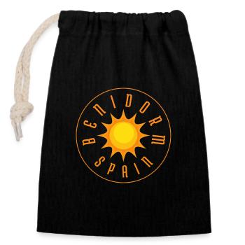 Benidorm Sunburst Circle Logo-Abzeichen - Verschließbarer Geschenkbeutel aus Baumwolle (14x20cm) - Schwarz - Vorne