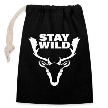 STAY WILD - Verschließbarer Geschenkbeutel aus Baumwolle (14x20cm) - Schwarz - Vorne