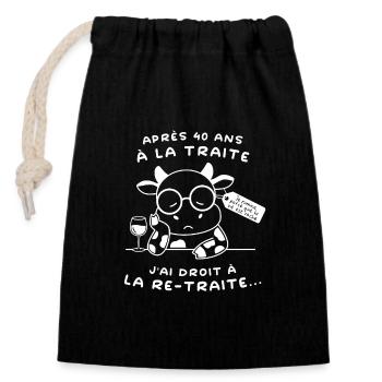 Retraite Humour : Vache Drôle (texte blanc) - Sac cadeau en coton avec cordon (14 x 20 cm) - noir - Devant