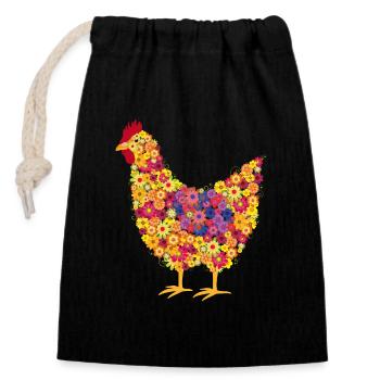Fans de poulet - Coq - Coq - Poulet fleur - Bio - Sac cadeau en coton avec cordon (14 x 20 cm) - noir - Devant