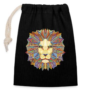 Tête de lion géométrique - Sac cadeau en coton avec cordon (14 x 20 cm) - noir - Devant