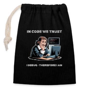 Philosopher Descartes Meme - for dark background - Closable cotton gift bag (14x20cm) - black - Front
