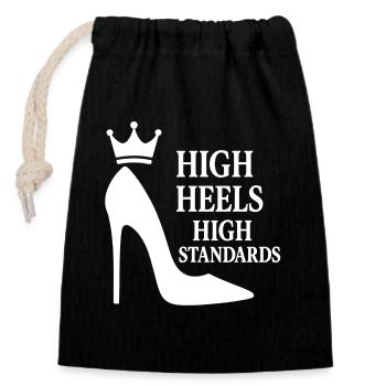 High Heels High Standards: Power-Statement Queen - Verschließbarer Geschenkbeutel aus Baumwolle (14x20cm) - Schwarz - Vorne