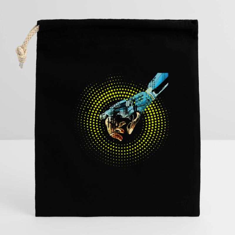 ordinateur main robot IA code cyborg numérique pc Sac cadeau en coton avec cordon (14 x 20 cm)