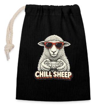 Chill Sheep mit Controller - Verschließbarer Geschenkbeutel aus Baumwolle (14x20cm) - Schwarz - Vorne