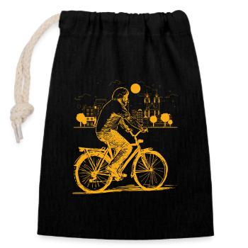 Fahrrad Alter Mann Stadt Skyline Radfahren - Sac cadeau en coton avec cordon (14 x 20 cm) - noir - Devant