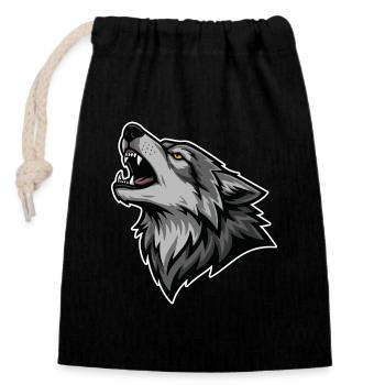Grauer Wolf heult Wildmond-Wolf-Logo - Verschließbarer Geschenkbeutel aus Baumwolle (14x20cm) - Schwarz - Vorne
