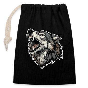 Loup Sauvage Hurlant Mascotte Alpha Wolf - Sac cadeau en coton avec cordon (14 x 20 cm) - noir - Devant