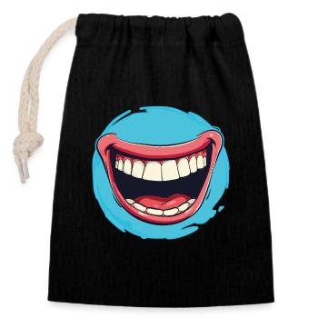 Laughing Cartoon mouth wide open with red lips - Closable cotton gift bag (14x20cm) - black - Front