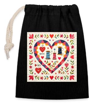 Patchwork Heart with Yarns - Closable cotton gift bag (14x20cm) - black - Front