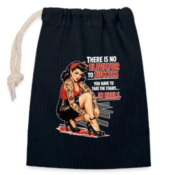 Imprimé rétro Pin-Up : succès en talons et tatouages - Sac cadeau en coton avec cordon (14 x 20 cm) - bleu marine - Devant