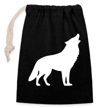 Loup Hurlant Blanc - Sac cadeau en coton avec cordon (14 x 20 cm) - noir - Devant