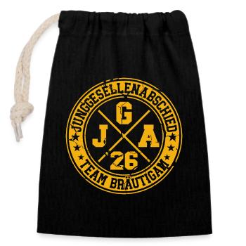Enterrement de vie de garçon : Équipe de Marié 2026 - Sac cadeau en coton avec cordon (14 x 20 cm) - noir - Devant